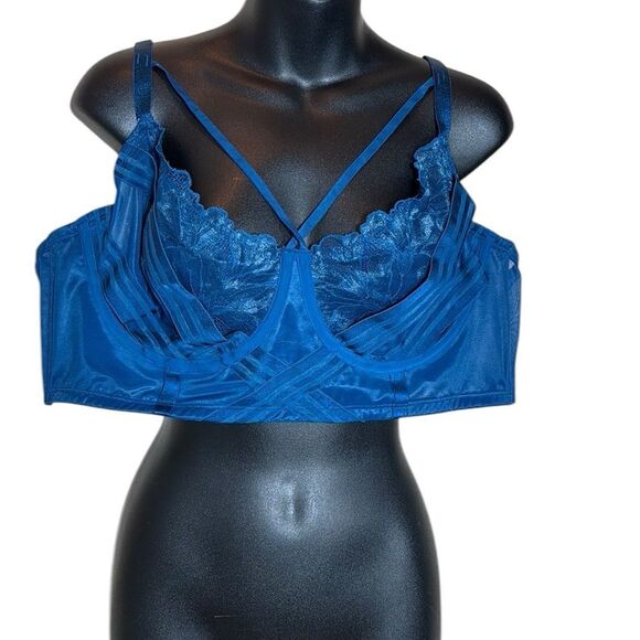 Torrid women’s 3x striped mesh elastic long line cutout bra Poseidon sexy shine - Picture 2 of 8